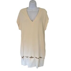 Stella McCartney Cream V-Neck Laser Cut Scalloped Hem Shift Dress Size Small